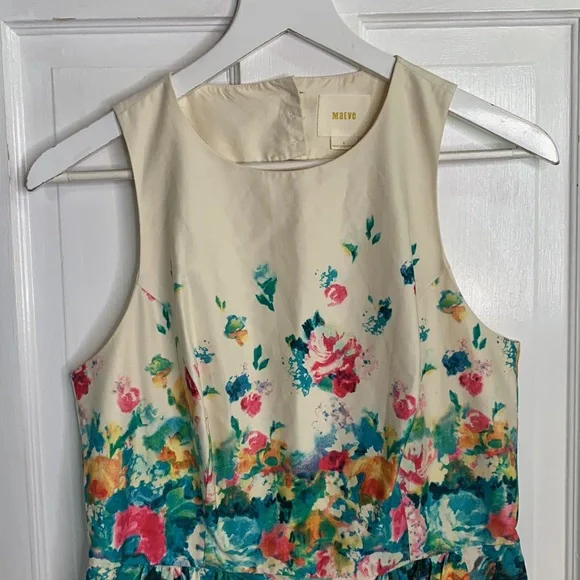 Anthropologie Maeve Tea Garden Sheath Dress Ivory Floral Sleeveless W-792 Size 8 - Picture 4 of 11